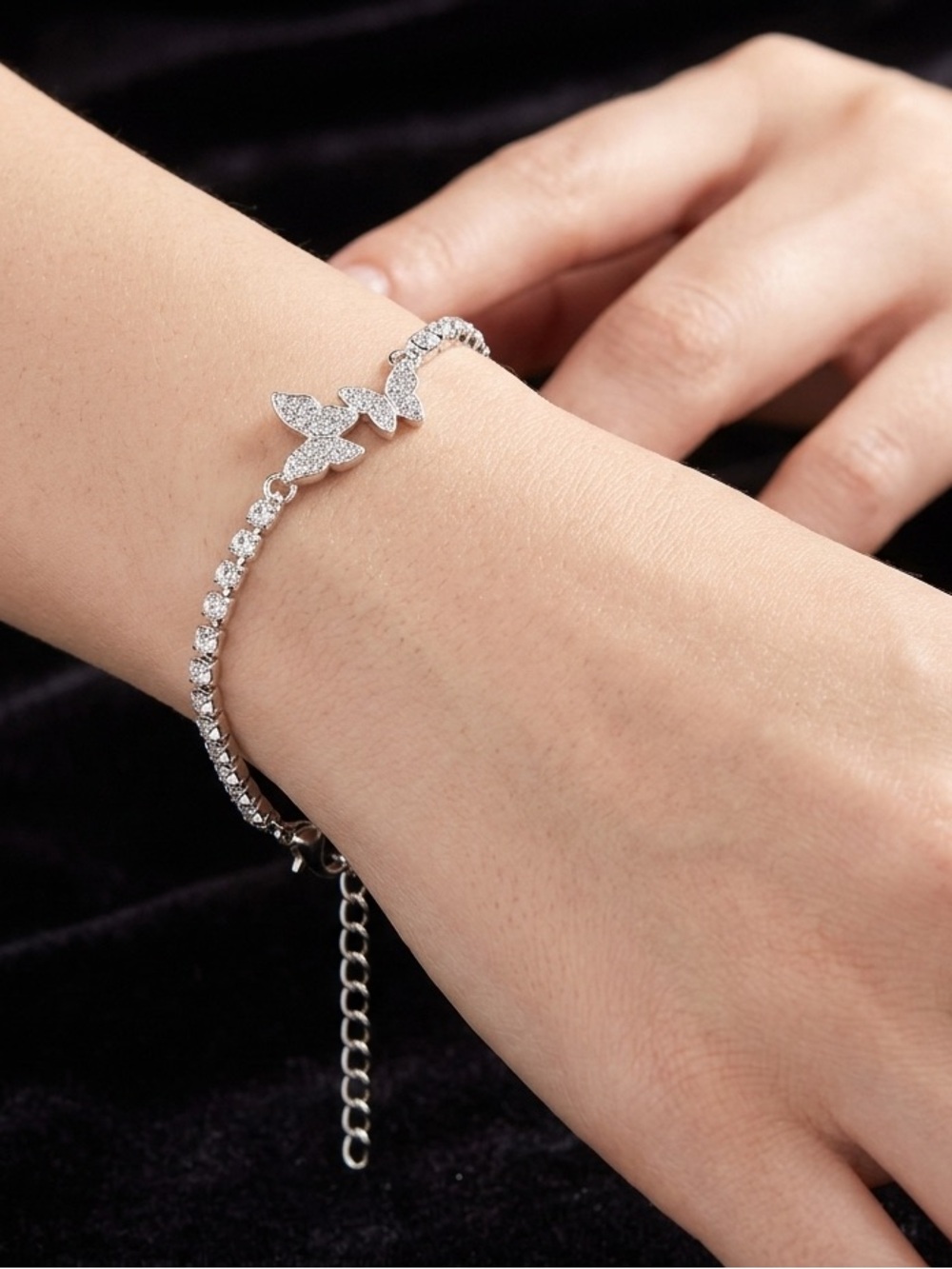 Silver Crystal Butterfly Tennis Bracelet - Women